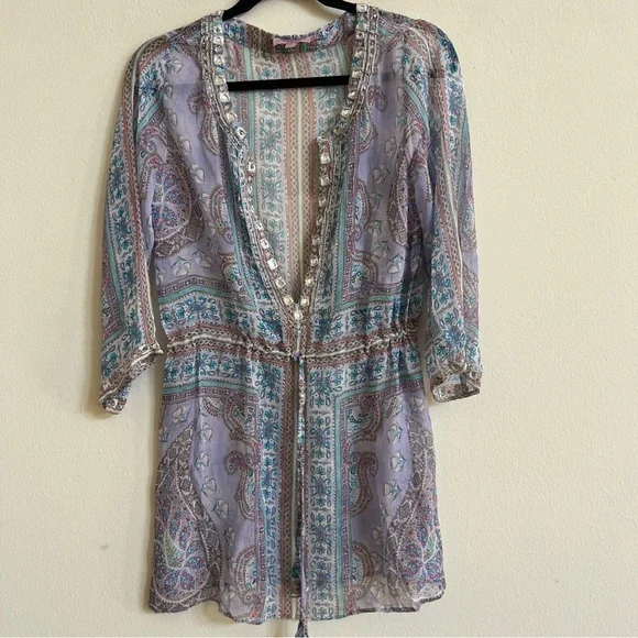 Calypso St. Barth Womens Lavendar Paisley Print Sheer Swim Cover Up XS - Picture 1 of 2